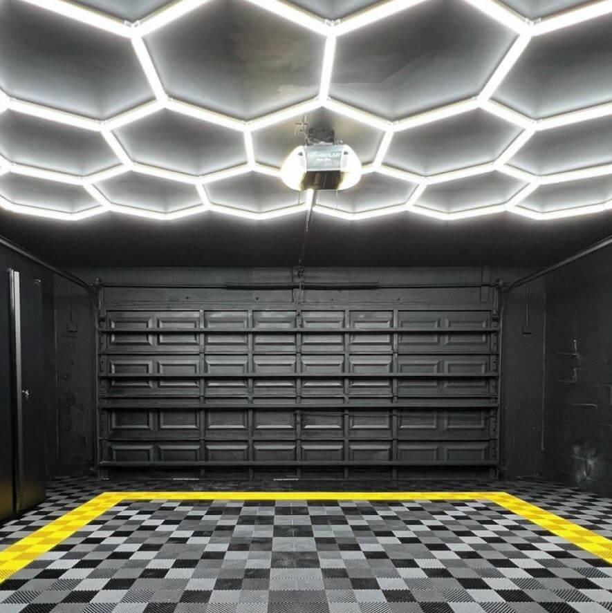 NXTBEAM Hexagon LED Garage Lights - empty double garage