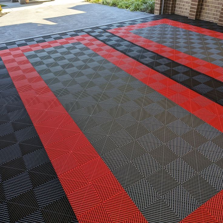 Gridflex floor double garage design black red steel grey centre piece flexspec