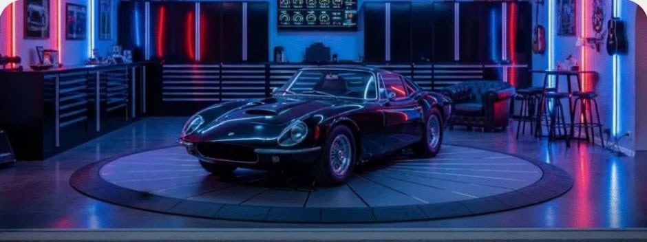 SPINSY on-surface turntable - classic car in garage