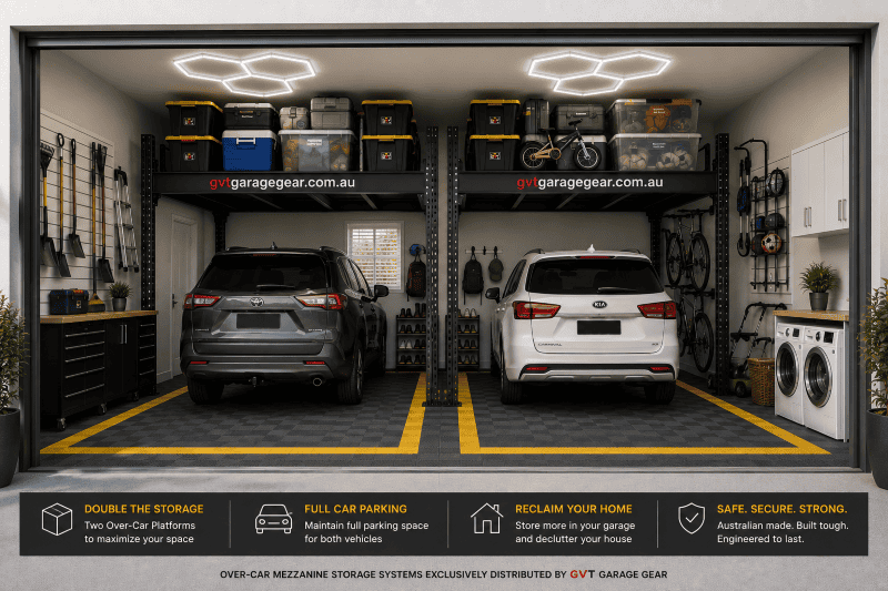 Over-Car Mezzanine Storage Platform - Two Over-Car Platforms side by side