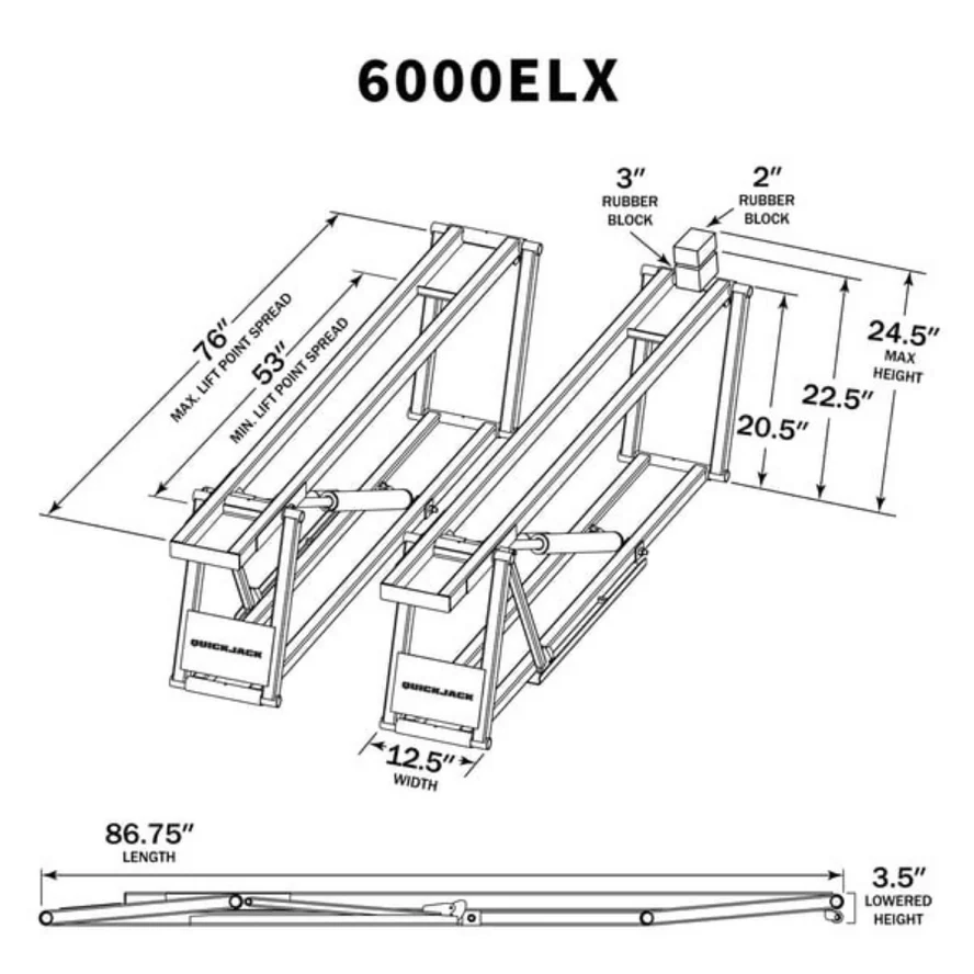 QuickJack 6000elx-portable car lift dimensions